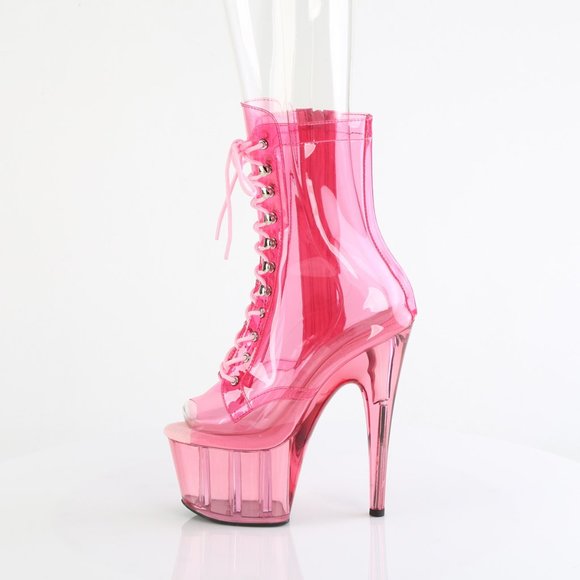 Pleaser Adore 1021C-T Pink PVC Platform Ankle Boots - Picture 3 of 5